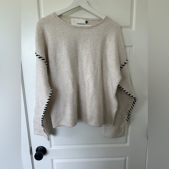 Pink Martini Cream and Black Crew Neck Sweater with Zigzag Detail - Picture 1 of 3